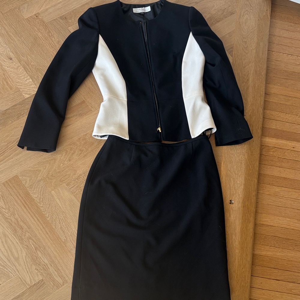 Vintage Black and White Two-Piece Skirt Power Suit